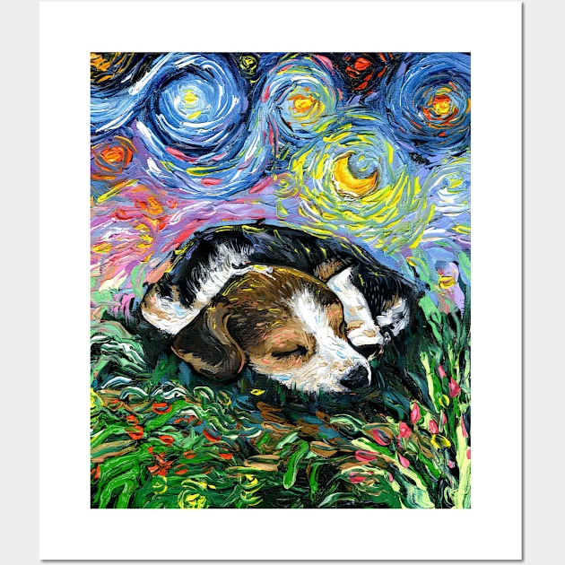 Sleepy Beagle Pup Night Wall Art by sagittariusgallery